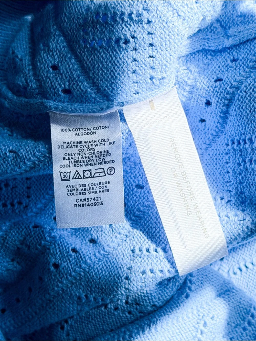 LOFT Baby Blue Pointelle Puff Sleeve 100% Cotton Knit Sweater Top M Preppy EUC